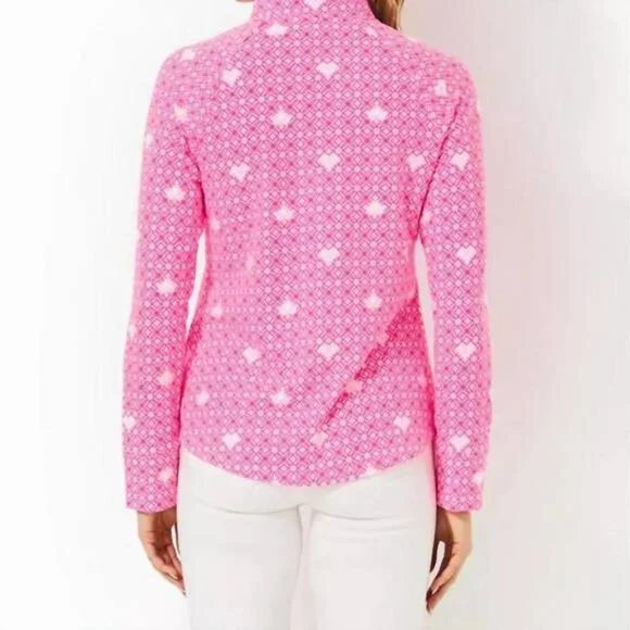 NWT Lilly Pulitzer UPF 50+ Skipper Popover Fluttering Hearts Pink Small - Picture 4 of 7